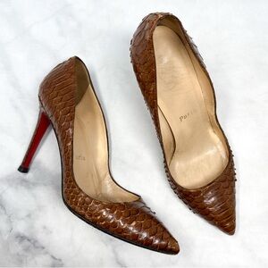 Christian Louboutin Vintage Pointed Toe Pumps Heels Python Snakeskin Brown 39